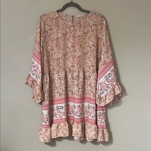 easel Pink Beige Floral Midi Dress